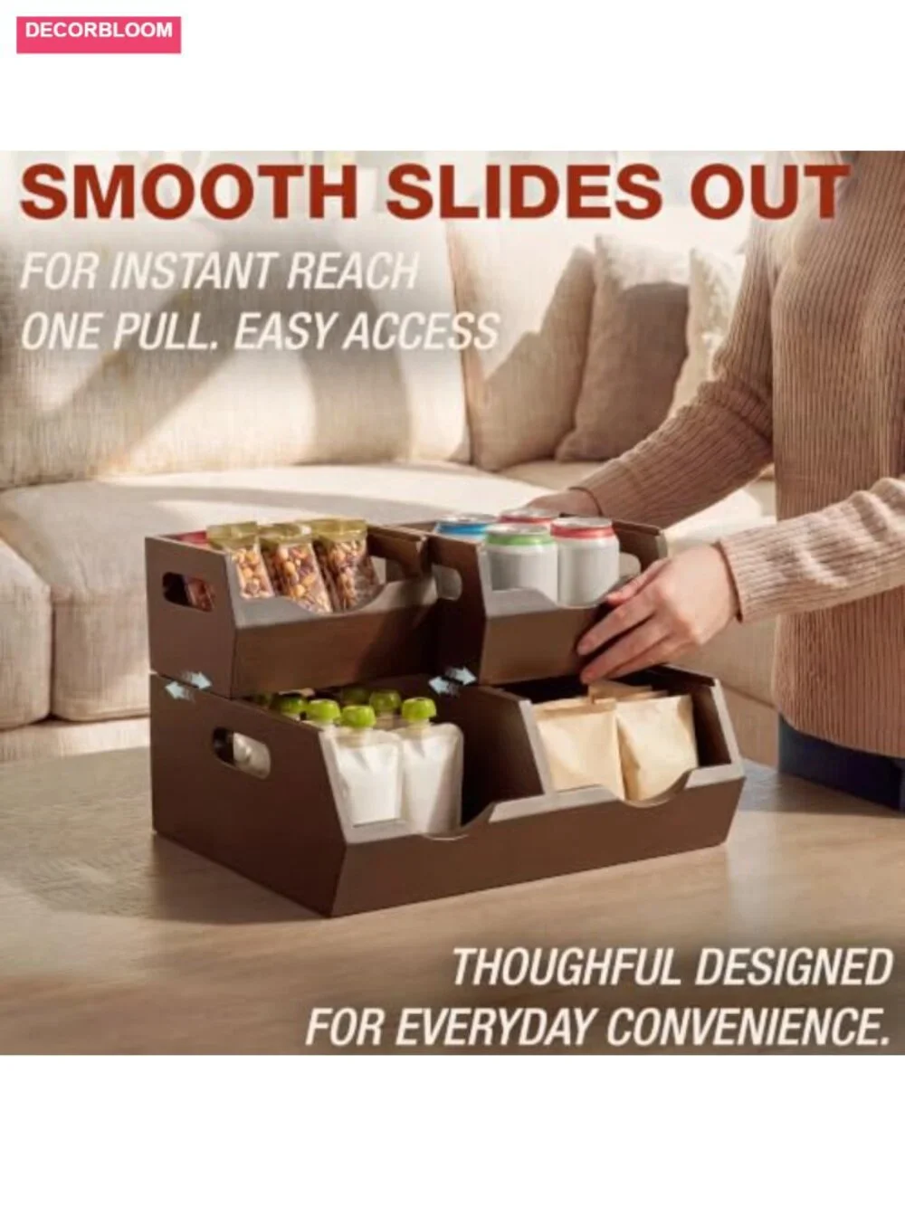 Solid Wood Stackable Storage Bins Ventilated Produce Organizer 3-Pack